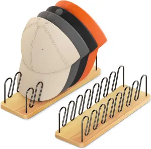 2 Pack Hat Organizer for Baseball Caps | Wood & Metal Hat Rack Holds 14 Caps | Space-Saving Closet Shelf Organizer for Bedroom, Dresser, Entryway