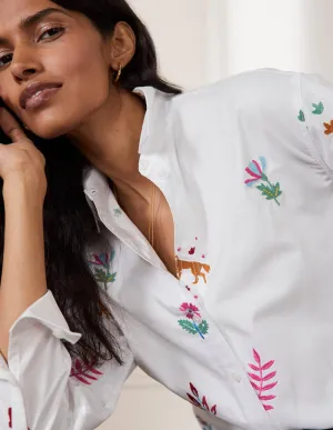Agnes Oversized Shirt-White Embroidered