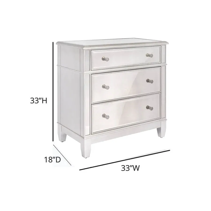 Antique Silver Mirrored Oversized 3 Drawer Night Stand/Chest- Model Danielle