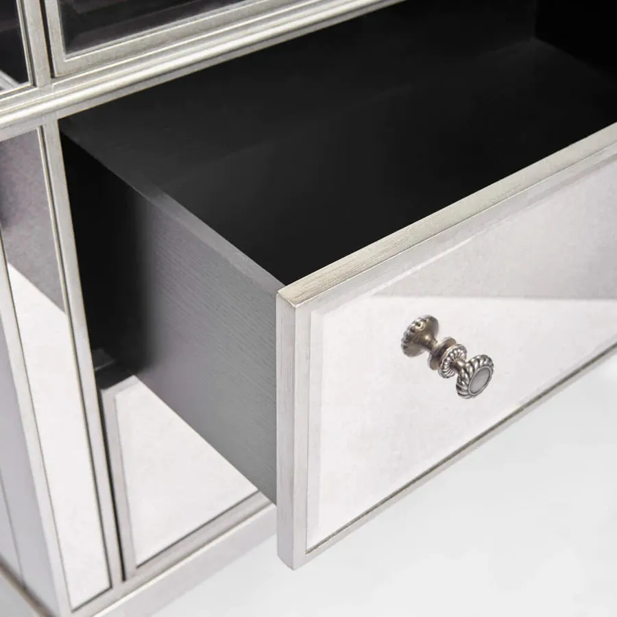 Antique Silver Mirrored Oversized 3 Drawer Night Stand/Chest- Model Danielle