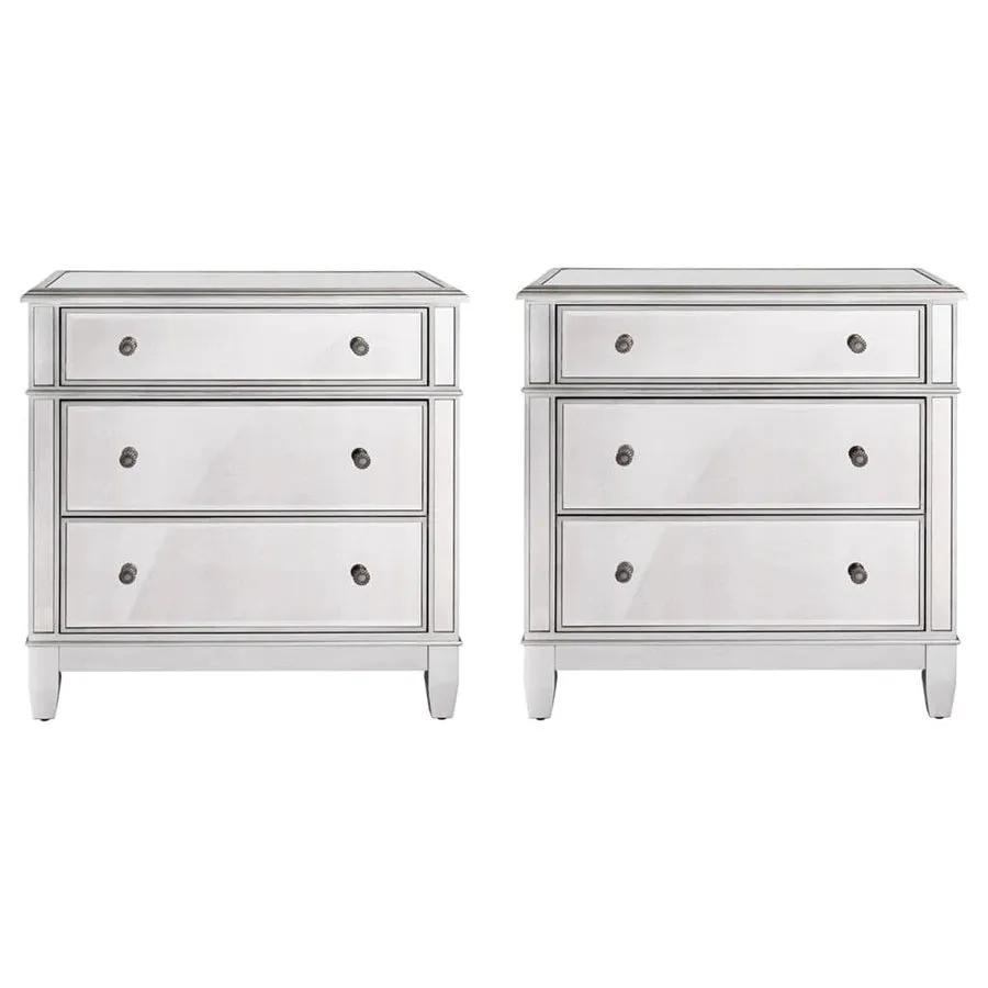 Antique Silver Mirrored Oversized 3 Drawer Night Stand/Chest- Model Danielle