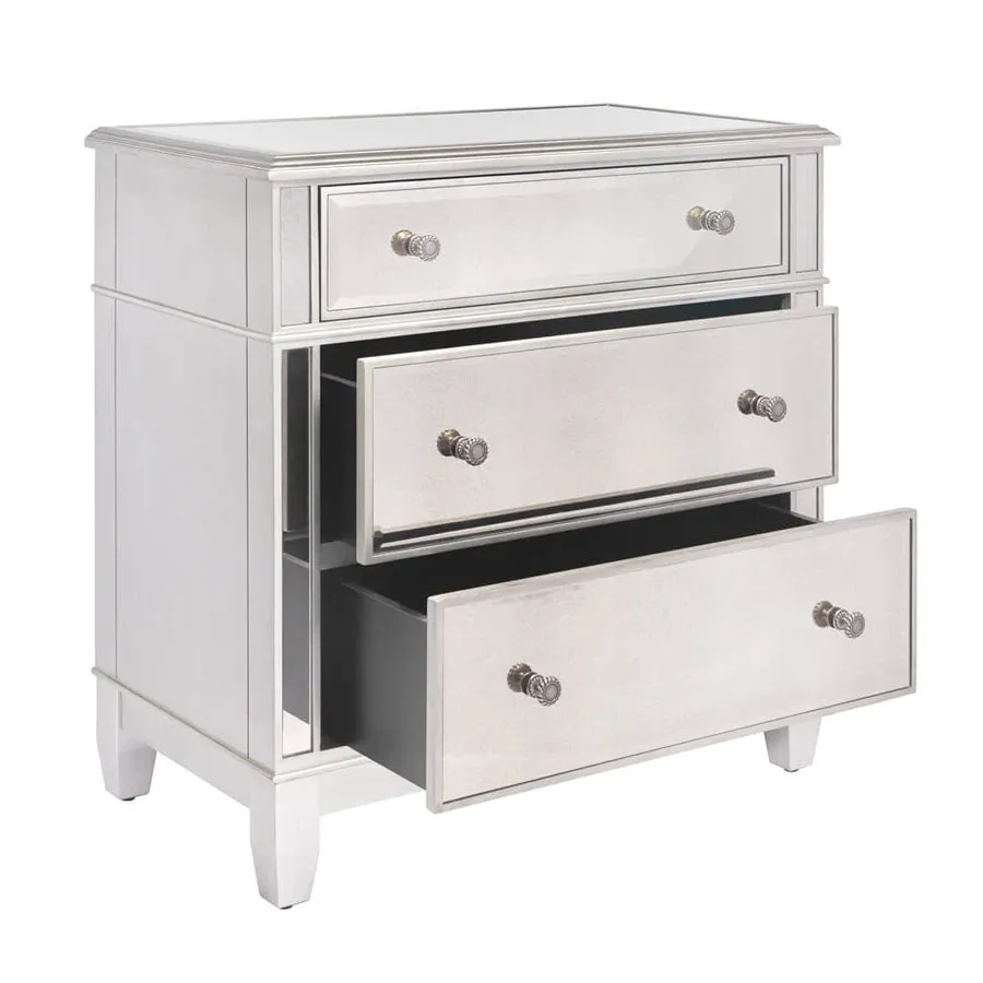 Antique Silver Mirrored Oversized 3 Drawer Night Stand/Chest- Model Danielle