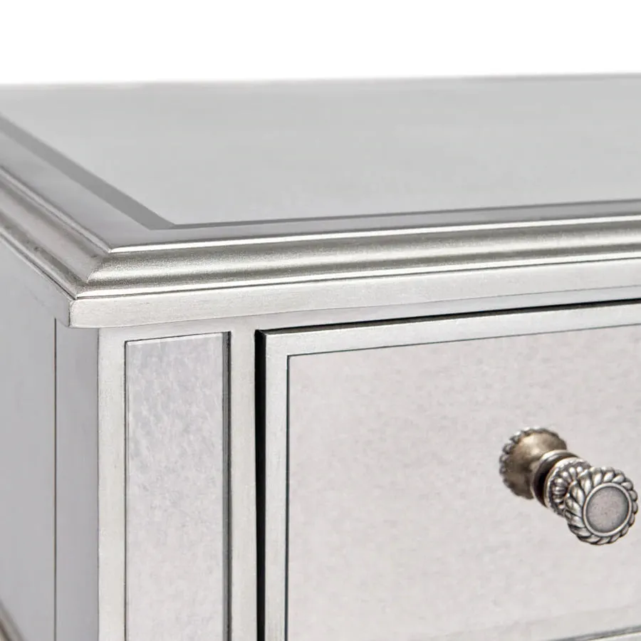 Antique Silver Mirrored Oversized 3 Drawer Night Stand/Chest- Model Danielle