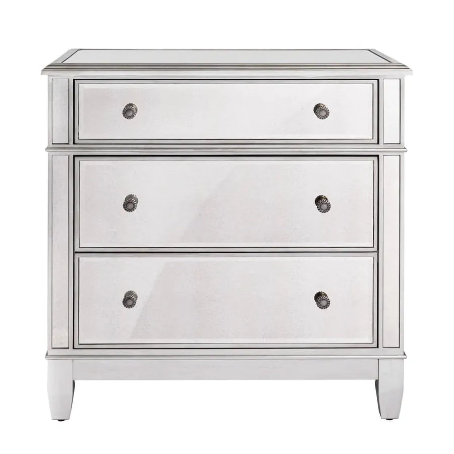 Antique Silver Mirrored Oversized 3 Drawer Night Stand/Chest- Model Danielle