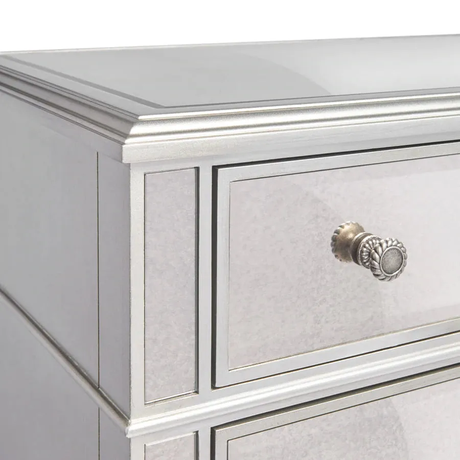 Antique Silver Mirrored Oversized 4 Drawer Night Stand/Chest- Model Danielle