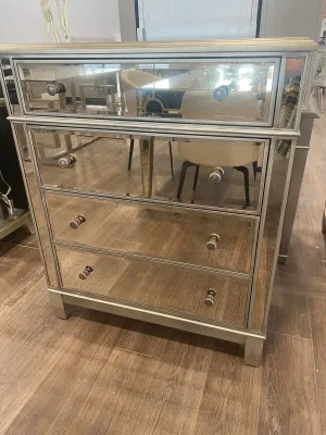 Antique Silver Mirrored Oversized 4 Drawer Night Stand/Chest- Model Danielle