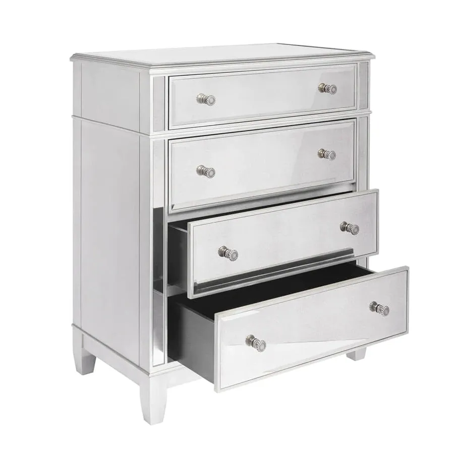 Antique Silver Mirrored Oversized 4 Drawer Night Stand/Chest- Model Danielle