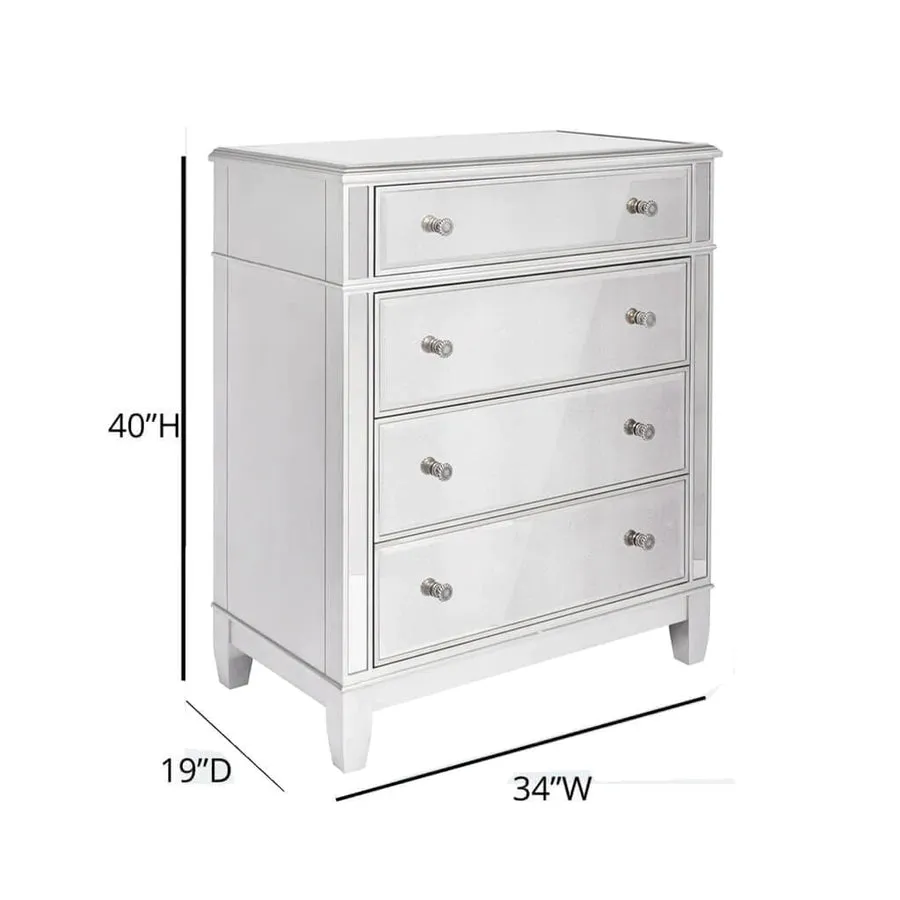 Antique Silver Mirrored Oversized 4 Drawer Night Stand/Chest- Model Danielle