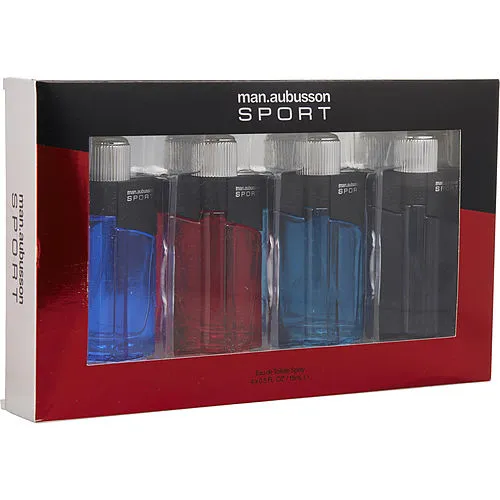 Aubussonaubusson Variety4 Piece Mens Mini Variety With Sport Blue & Sport Red & Sport Aqua & Sport Black & All Are Edt Spray 0.5 Oz For Men