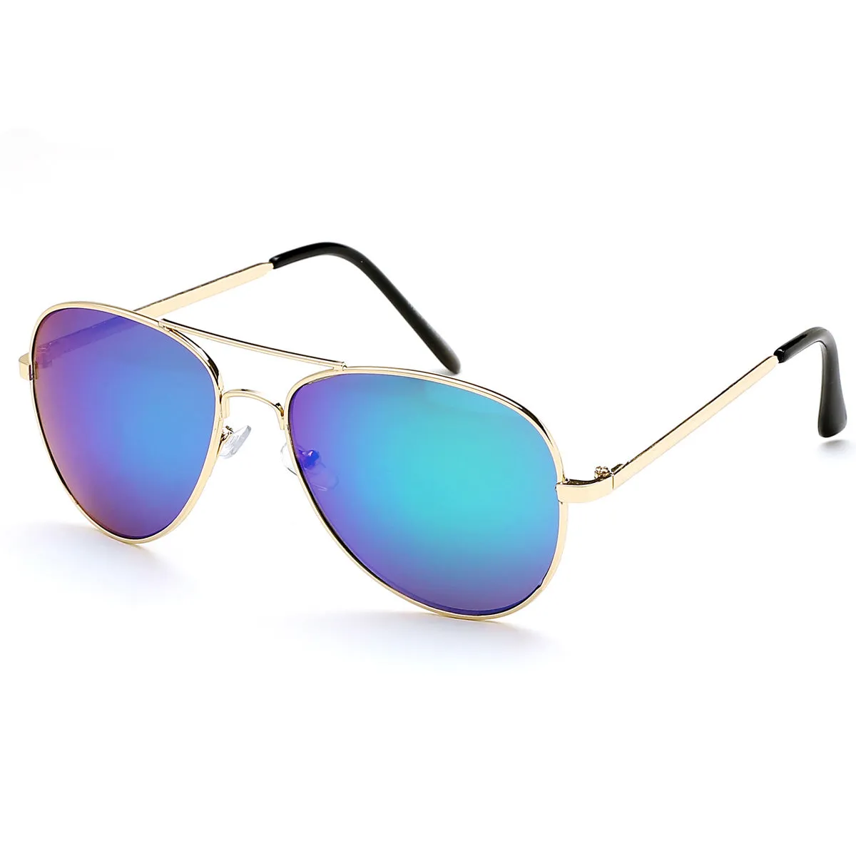 Aviator Sunglasses Classic - Non-Polarized - Gold Frame - Blue/Purple Mirror