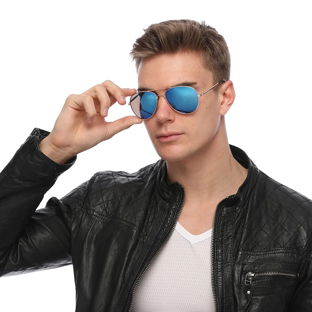 Aviator Sunglasses Classic - Non-Polarized - Gold Frame - Blue/Purple Mirror