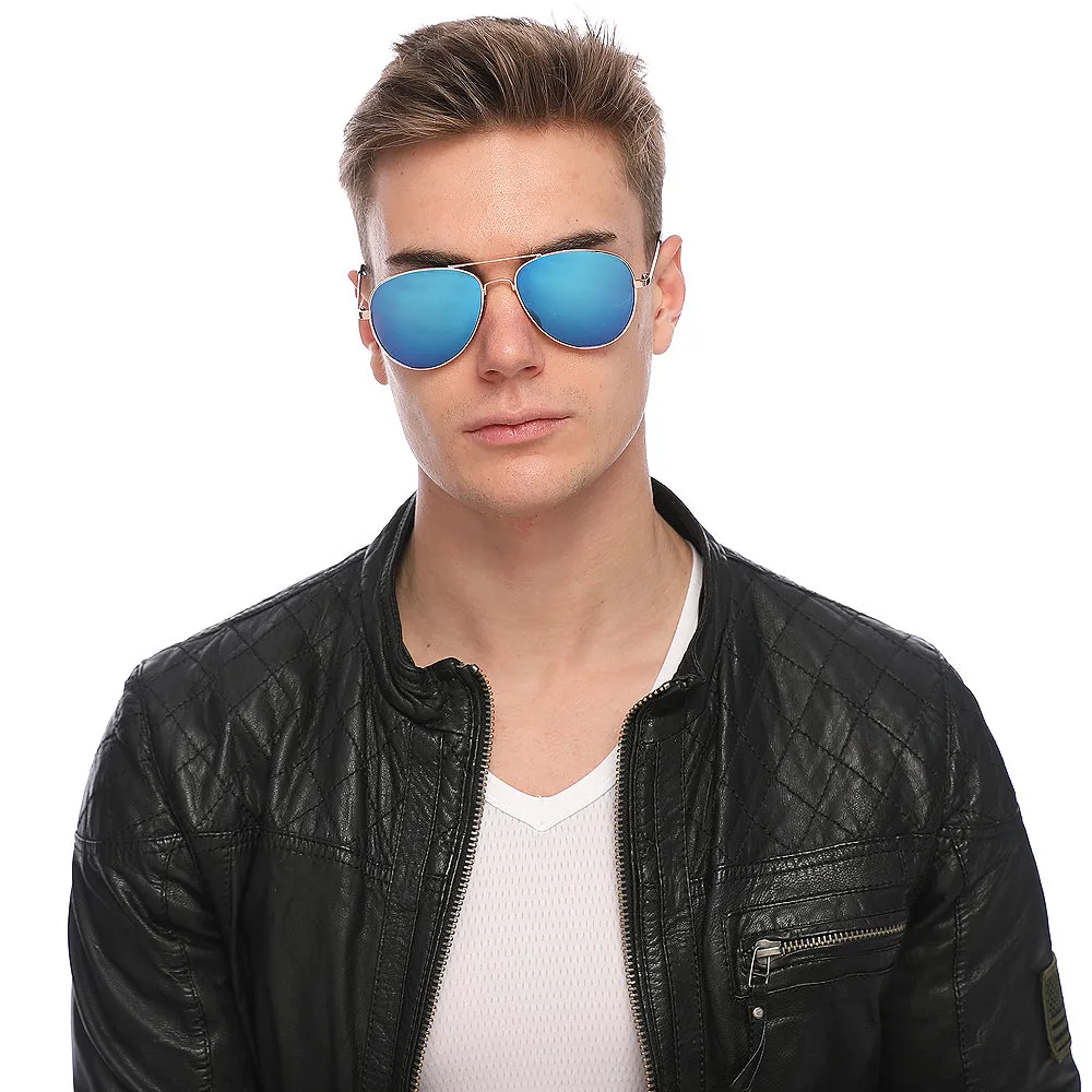 Aviator Sunglasses Classic - Non-Polarized - Gold Frame - Blue/Purple Mirror