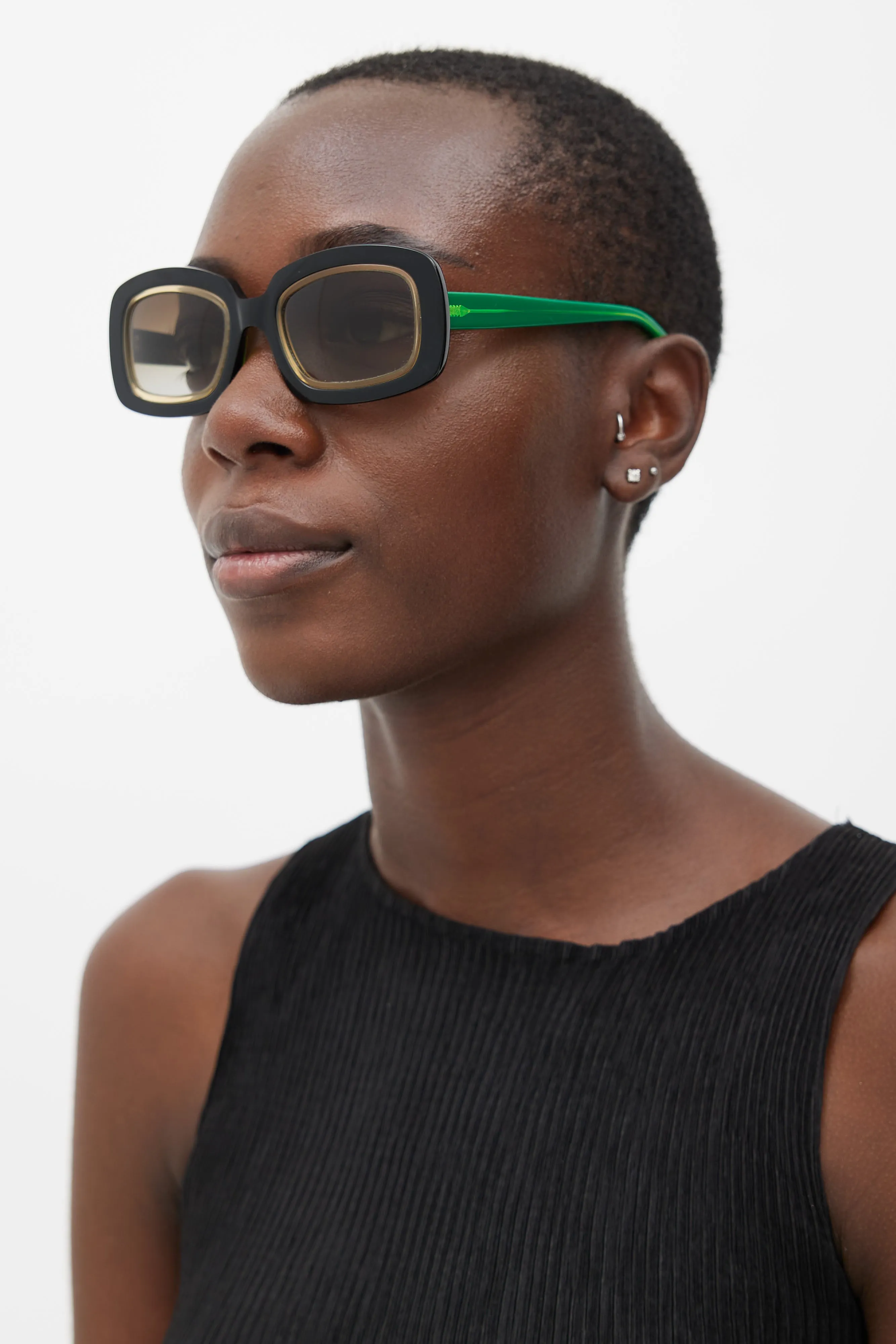 Black & Green MA257 Rectangle Sunglasses