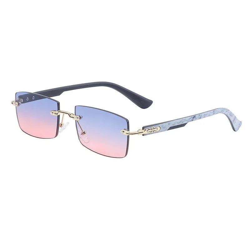 Fashion frameless sunscreen sunglasses women's trendy high-end ins wood grain sunglasses men's wholesale