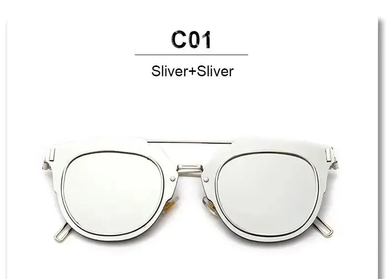 Flat Lens Sunglasses Metal Frame Women Men Mirror Cat Eye Brand