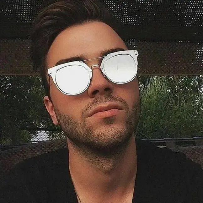 Flat Lens Sunglasses Metal Frame Women Men Mirror Cat Eye Brand