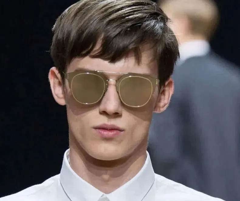 Flat Lens Sunglasses Metal Frame Women Men Mirror Cat Eye Brand