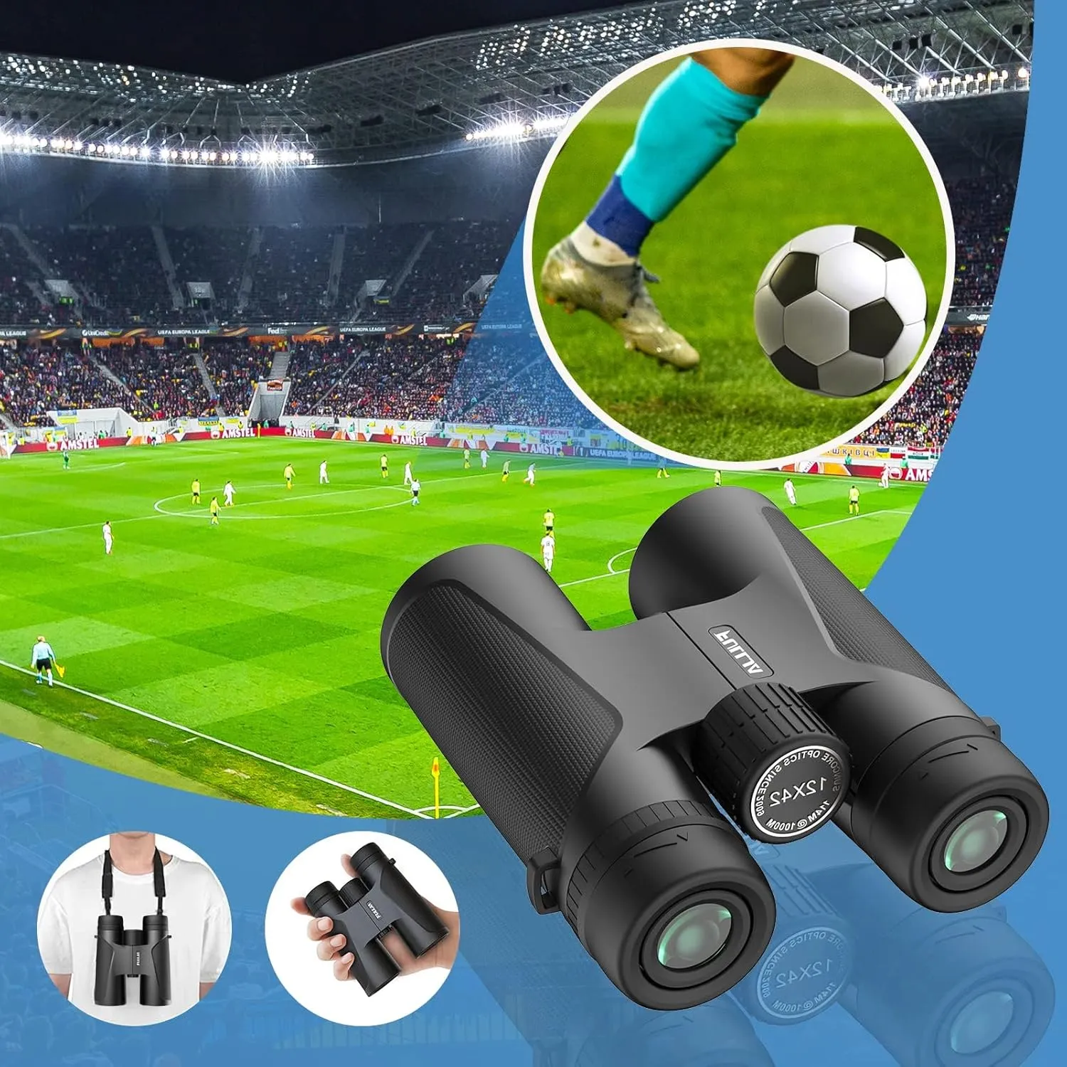 FULLJA 12x42-High-Power-Compact Binoculars for Adults - Lightweight Binoculars for Women Girls, Easy Focus Waterproof with BAK4 Prism Lens for Bird Watching, Hiking, Hunting, Sports Event