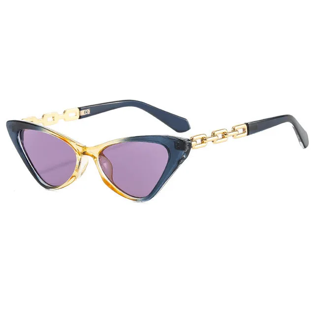 Gold Color Side Frame Small Retro Cat Eye Sunglasses For Women