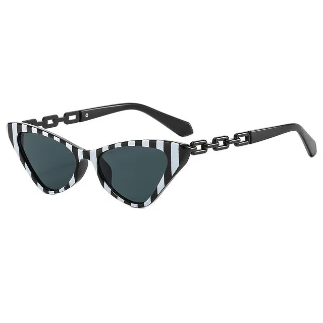 Gold Color Side Frame Small Retro Cat Eye Sunglasses For Women