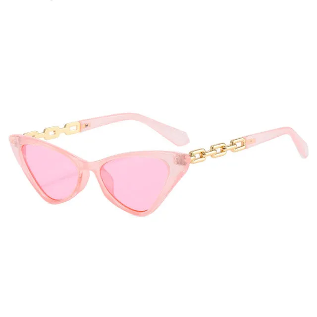 Gold Color Side Frame Small Retro Cat Eye Sunglasses For Women