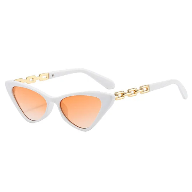 Gold Color Side Frame Small Retro Cat Eye Sunglasses For Women