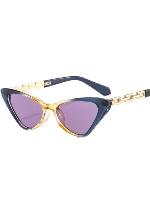 Gold Color Side Frame Small Retro Cat Eye Sunglasses For Women