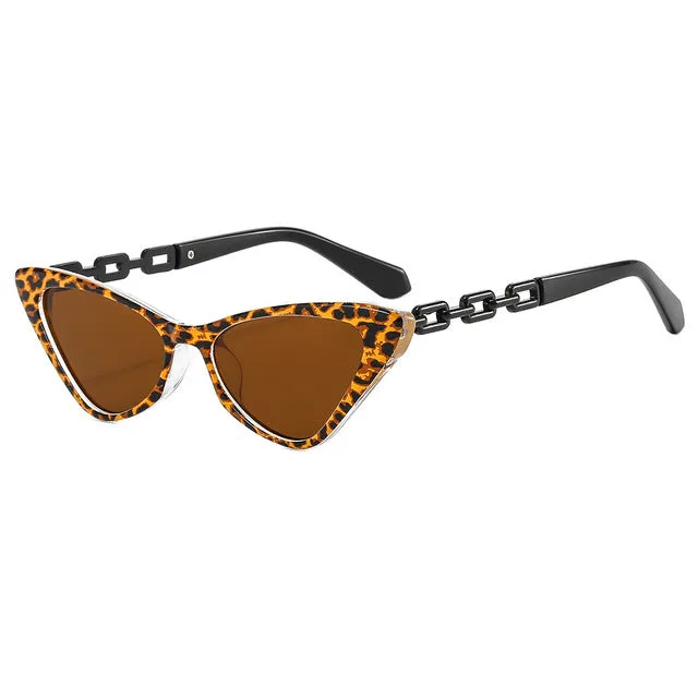Gold Color Side Frame Small Retro Cat Eye Sunglasses For Women