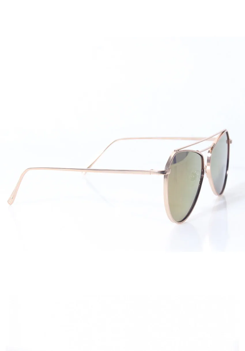 Gold Framed Aviator Sunglasses with Pink Mirrored Lenses