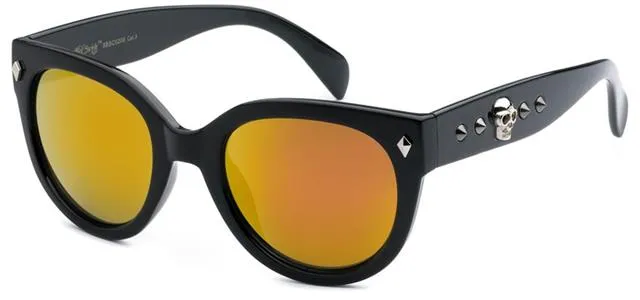 Gothic Skull Logo Round Cat Eye Sunglasses for Women