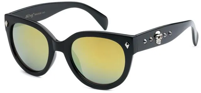Gothic Skull Logo Round Cat Eye Sunglasses for Women