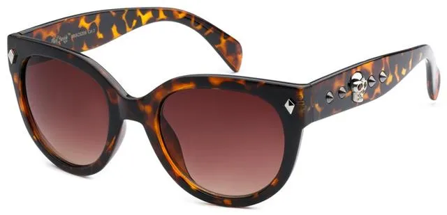 Gothic Skull Logo Round Cat Eye Sunglasses for Women