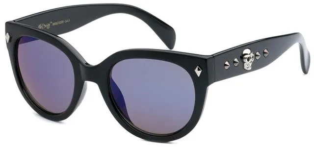 Gothic Skull Logo Round Cat Eye Sunglasses for Women