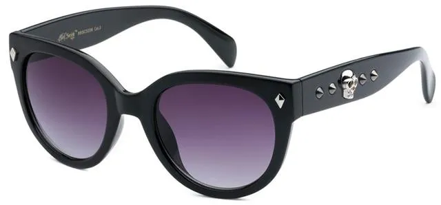 Gothic Skull Logo Round Cat Eye Sunglasses for Women