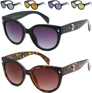 Gothic Skull Logo Round Cat Eye Sunglasses for Women