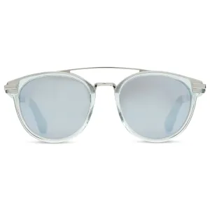 Harlan Unisex Pastel Blue Crystal Frame Blue Mirrored Lens Rouns Sunglasses - 10014003