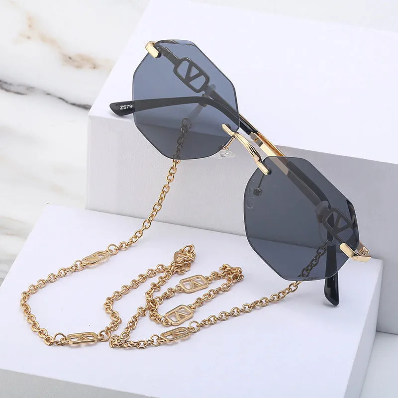 Korean Fashion Sunglasses Women Wholesale Explosive Frameless Framed Chain Sunglasses Trend New