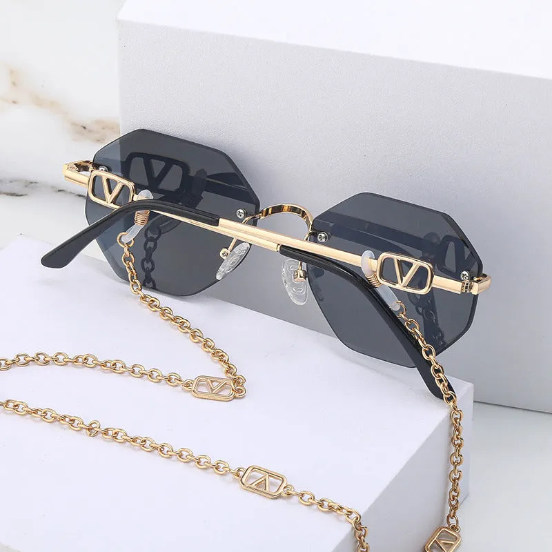 Korean Fashion Sunglasses Women Wholesale Explosive Frameless Framed Chain Sunglasses Trend New