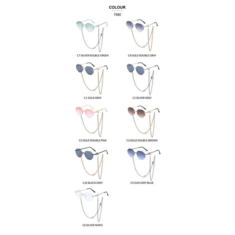 Korean Fashion Sunglasses Women Wholesale Explosive Frameless Framed Chain Sunglasses Trend New