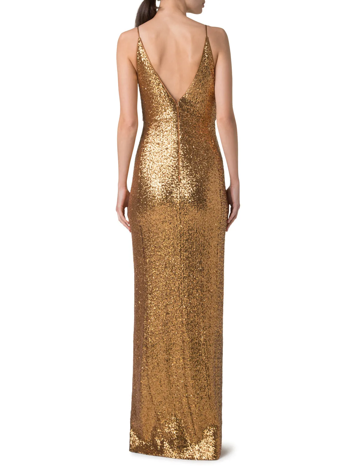 Long Sequined Evening Gown with V-Neck