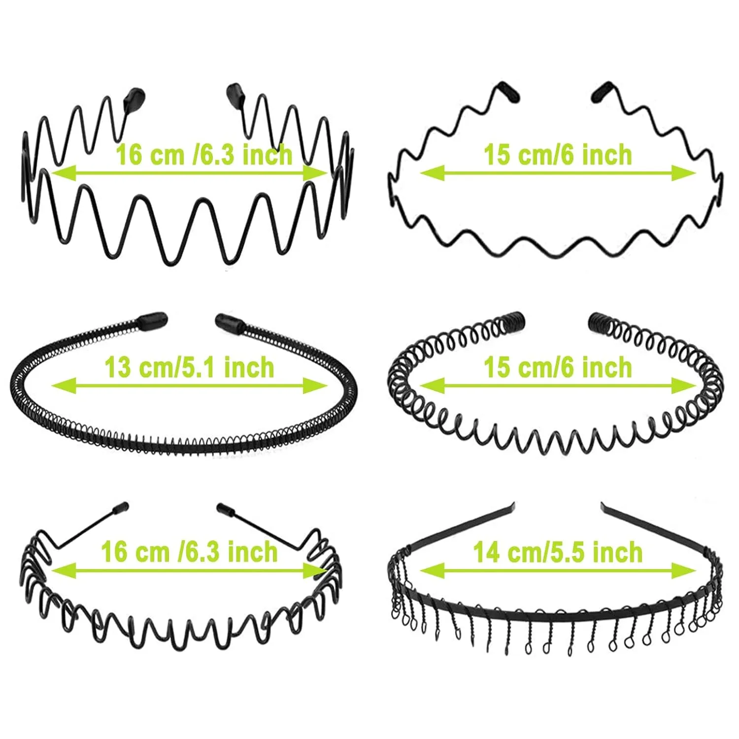 Metal Headbands, With Teeth Hairband for Men, Womens Headbands, Unisex Black Wavy Spring Outdoor Sports, Simple Elastic Non-Slip Headwear.(10 Pcs)