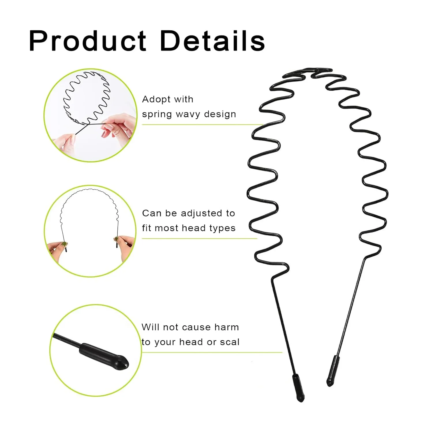 Metal Headbands, With Teeth Hairband for Men, Womens Headbands, Unisex Black Wavy Spring Outdoor Sports, Simple Elastic Non-Slip Headwear.(10 Pcs)