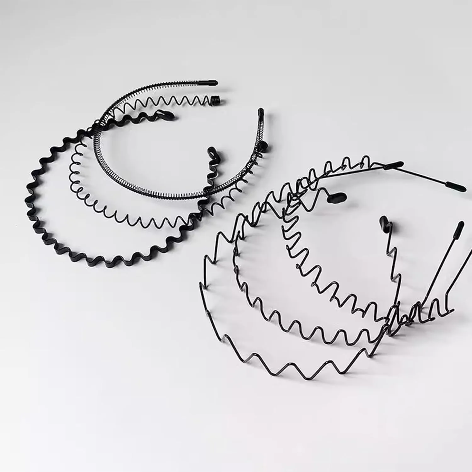 Metal Headbands, With Teeth Hairband for Men, Womens Headbands, Unisex Black Wavy Spring Outdoor Sports, Simple Elastic Non-Slip Headwear.(10 Pcs)
