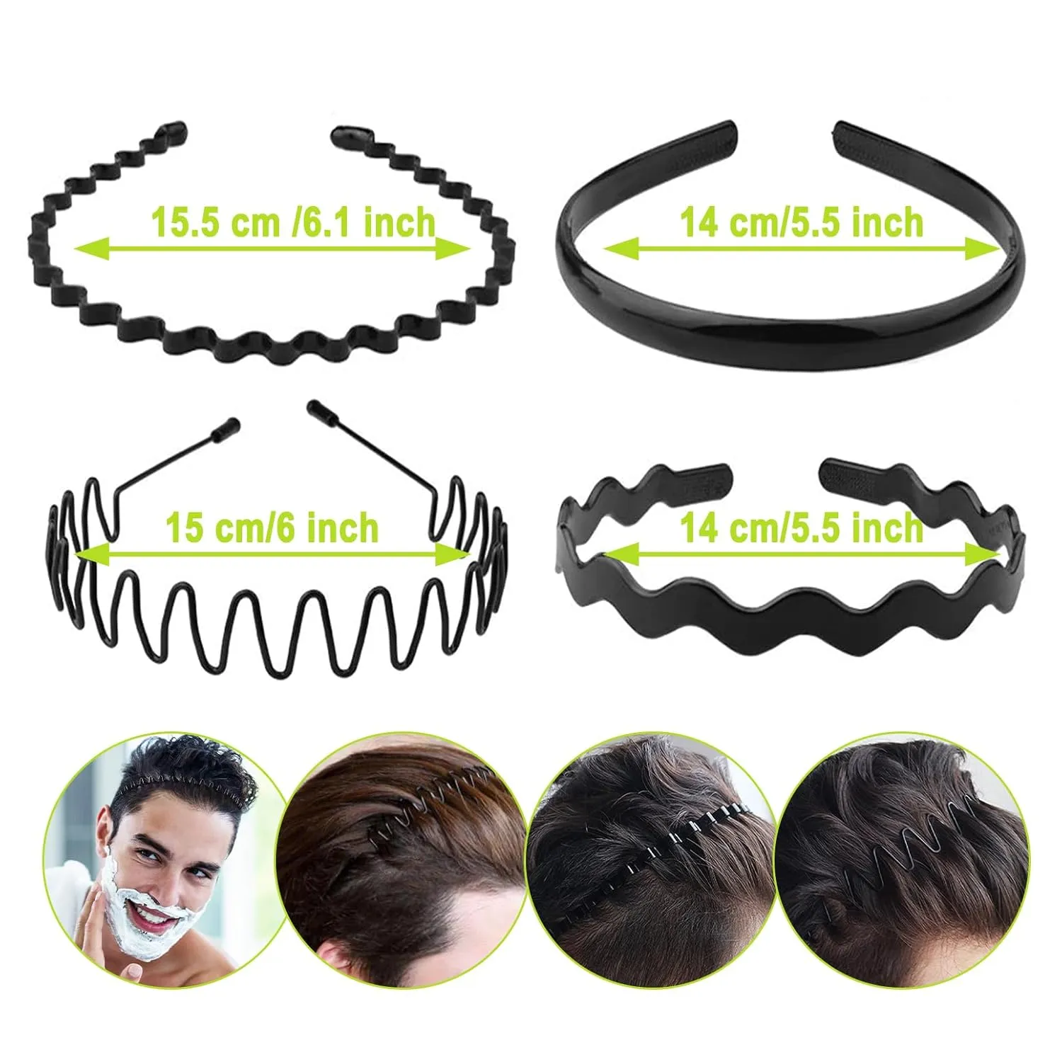 Metal Headbands, With Teeth Hairband for Men, Womens Headbands, Unisex Black Wavy Spring Outdoor Sports, Simple Elastic Non-Slip Headwear.(10 Pcs)