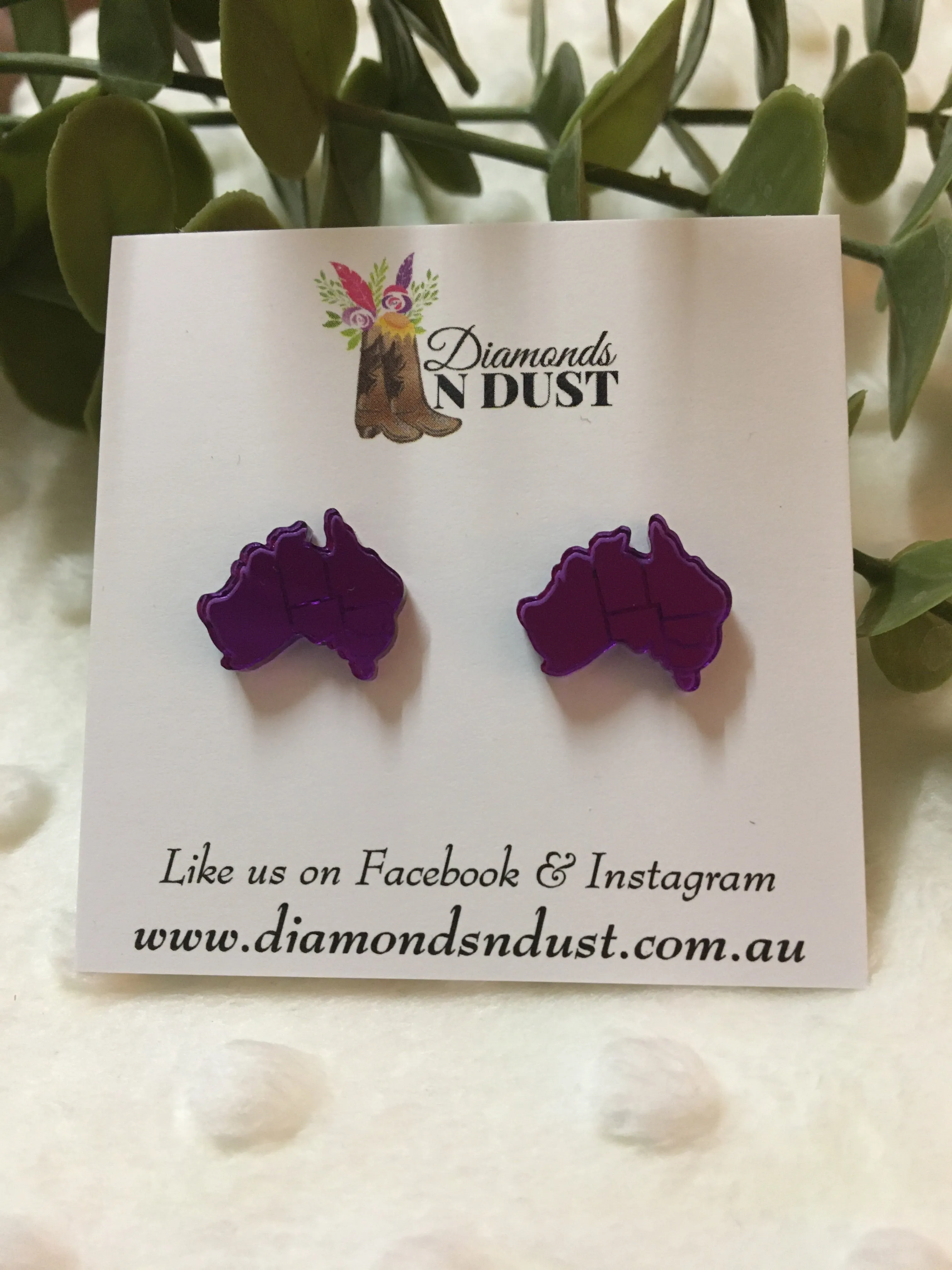 Mirrored Australia studs (9 colours)
