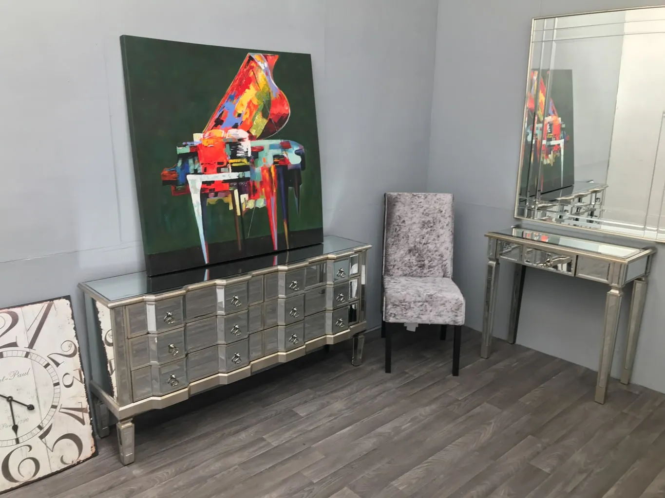 Mirrored Long Chest of 6 Drawers » Silver