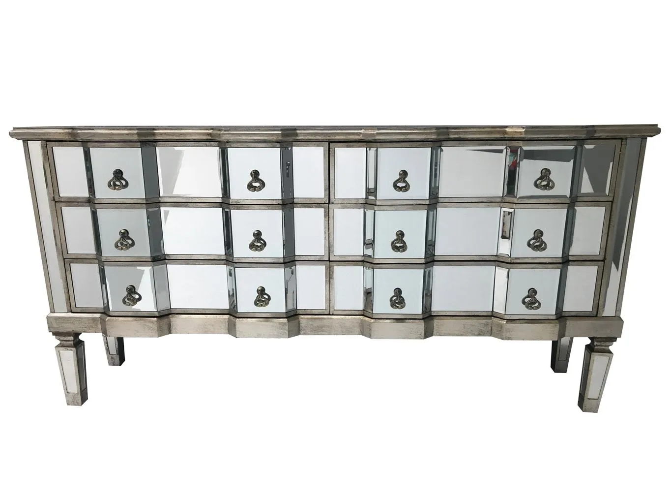 Mirrored Long Chest of 6 Drawers » Silver