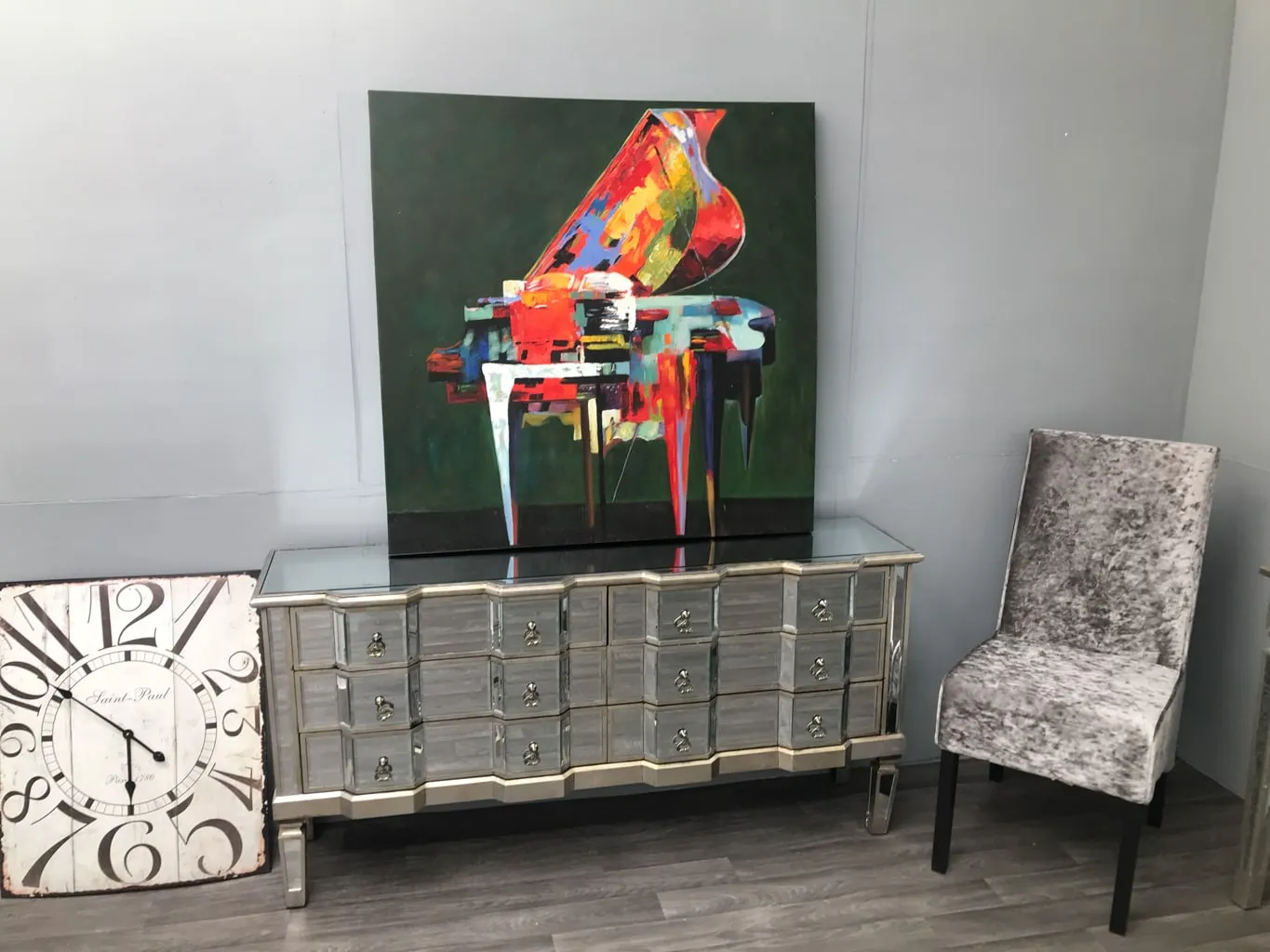 Mirrored Long Chest of 6 Drawers » Silver