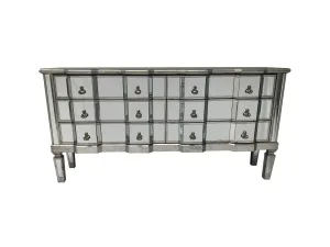 Mirrored Long Chest of 6 Drawers » Silver