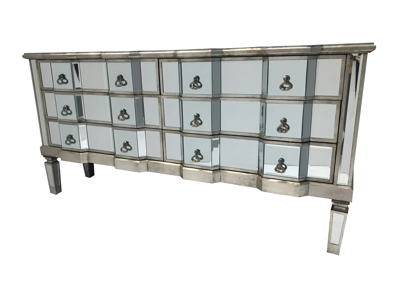 Mirrored Long Chest of 6 Drawers » Silver